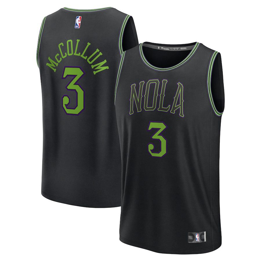 Men New Orleans Pelicans 3 CJ McCollum Fanatics Branded Black City Edition 2023-24 Fast Break NBA Jersey